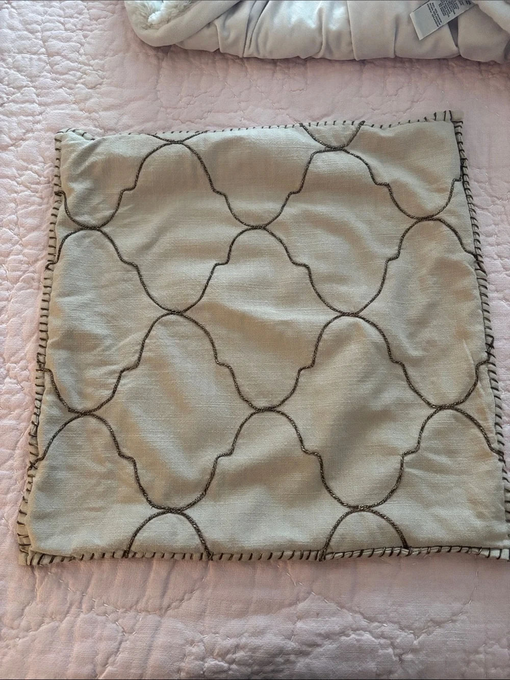 Pottery Barn 22x22 Beige and Brown Embroidered Throw Pillow Cover